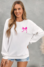 White Bow Graphic Casual Crewneck Sweatshirt