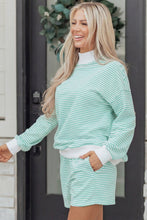 Sky Blue Stripe Oversize Mock Neck Sweatshirt and Shorts Set