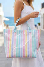 Light Blue Glossy Striped Vinyl Large Tote Bag