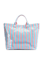 Light Blue Glossy Striped Vinyl Large Tote Bag