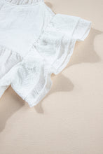 White Basic Textured Tiered Ruffle Sleeve Blouse for Women