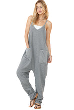 Gray Waffle Knit Spaghetti Strap Pocketed Jumpsuit