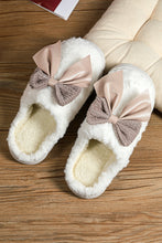 Camel Contrast Bowknot Applique Plush Winter Slippers (Colors May Differ by Batch)