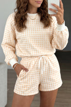 Sky Blue Plaid Baggy Pullover Drawstring Casual Shorts 2pcs Outfit
