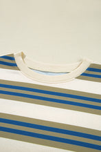 Khaki Striped Crew Neck Drop Shoulder Pullover Sweatshirt