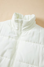 Beige Solid Zipper Stand Neck Oversized Puffer Vest