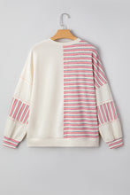 Khaki Striped Patchwork Oversized Pullover Top