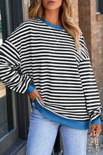 White Striped Contrast Trim Drop Shoulder Sweatshirt