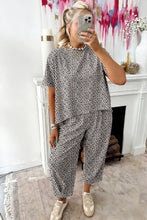 Brown Leopard Loose Tee Drawstring Waist Barrel Pants Set