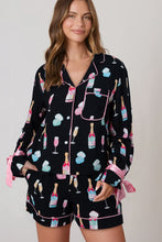 Color black Christmas Wine Glass Print Bow Knot Two Piece Pajama Set