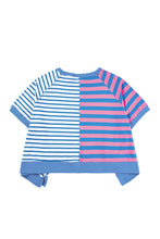 Blue Stripe Contrast Colorblock Oversized T Shirt
