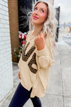 Parchment Oversized Leopard LOVE Letter Graphic Round Neck Sweatshirt