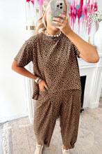 Brown Leopard Loose Tee Drawstring Waist Barrel Pants Set