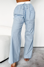 Sky Blue Stripe Drawstring Buttoned High Waist Wide Leg Pants