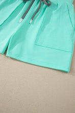 Sachet Pink V Neck Short Sleeve Top Drawstring Shorts 2pcs Set