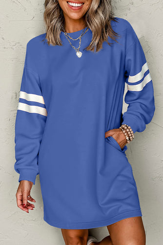 Sky Blue Preppy Striped Sleeve Loose Mini Dress
