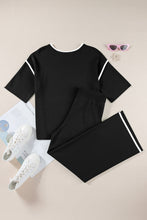Black Loose Contrast Trim Half Sleeve Top and Drawstring Pants Set