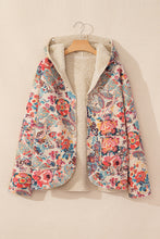 Beige Vintage Paisley Floral Printed Sherpa Lined Hooded Jacket
