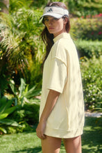 Yellow Cream Solid Color Exposed Seam Mock Neck Oversize Tee Casual Shorts 2pcs Outfit