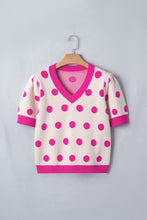 Rose Red Polka Dot Puff Short Sleeve Sweater Top