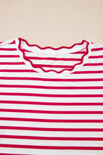Black Stripe Scalloped Trim Round Neck T Shirt