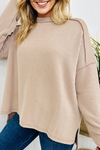 Parchment Twisted Rib Exposed Seam Detail Long Sleeve Loose Top