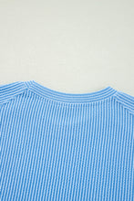 Blue Solid Corded Short Sleeve T Shirt and Wide Leg Pants Set