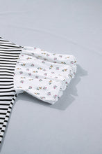 Black Stripe Plus Size Striped Short Sleeve Top with Floral Puff Sleeves