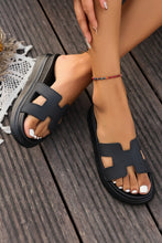 Black Cut Out Band Open Toe Platform Slides Shoes