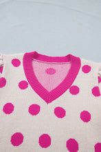 Rose Red Polka Dot Puff Short Sleeve Sweater Top