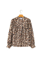 Light French Beige Leopard Print Balloon Sleeve Loose Blouse