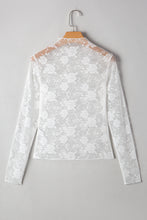 White Mock Neck Floral Lace Mesh Long Sleeve Top
