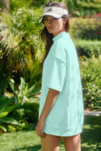 Yellow Cream Solid Color Exposed Seam Mock Neck Oversize Tee Casual Shorts 2pcs Outfit