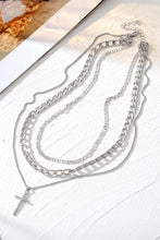 Gold Plated Cross Pendant Multi Layer Stacked Chain Necklace