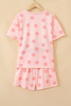 Sky Blue Polka Dot Print Loose Tee Drawstring Elastic Waist Short Set