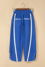 Dark Blue Contrast Striped Smocked Waist Drawstring Cropped Casual Pants