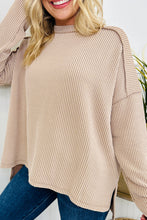 Parchment Twisted Rib Exposed Seam Detail Long Sleeve Loose Top