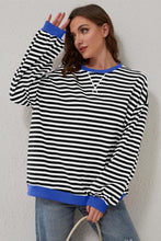 Sky Blue Stripe Contrast Edge Oversized Pullover