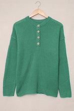 Green Henley Pullover Drop Shoulder Long Sleeve Knit Sweater