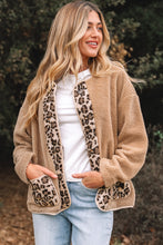 Casual Leopard Print Accent Plush Jacket with Pockets