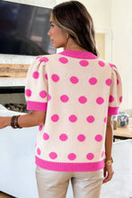 Rose Red Polka Dot Puff Short Sleeve Sweater Top
