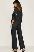 Black Loose Contrast Trim Half Sleeve Top and Drawstring Pants Set
