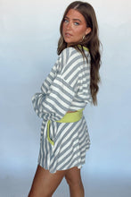 Gray Stripe Contrast Trim Long Sleeve Top and Shorts Set