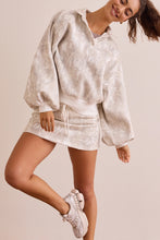 White Abstract Woodland Print Balloon Sleeve Pullover Drawstring Mini Skort Set