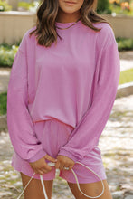 Chestnut Corded Long Sleeve Top and High Waist Shorts Set