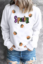 White Sequin Spooky Halloween Spirit Print Casual Sweatshirt