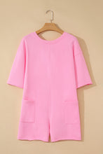 Fiery Red Solid Color Raw Edge Half Sleeve Pocketed Loose Romper