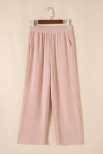 Blue Solid Corded Short Sleeve T Shirt and Wide Leg Pants Set