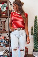 Brown Stripe Ribbed Round Neck Trim Loose Tank Top