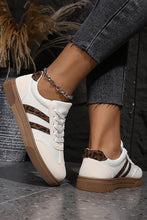 White Textured Woven PU Leather Leopard Patchwork Flat Sneakers